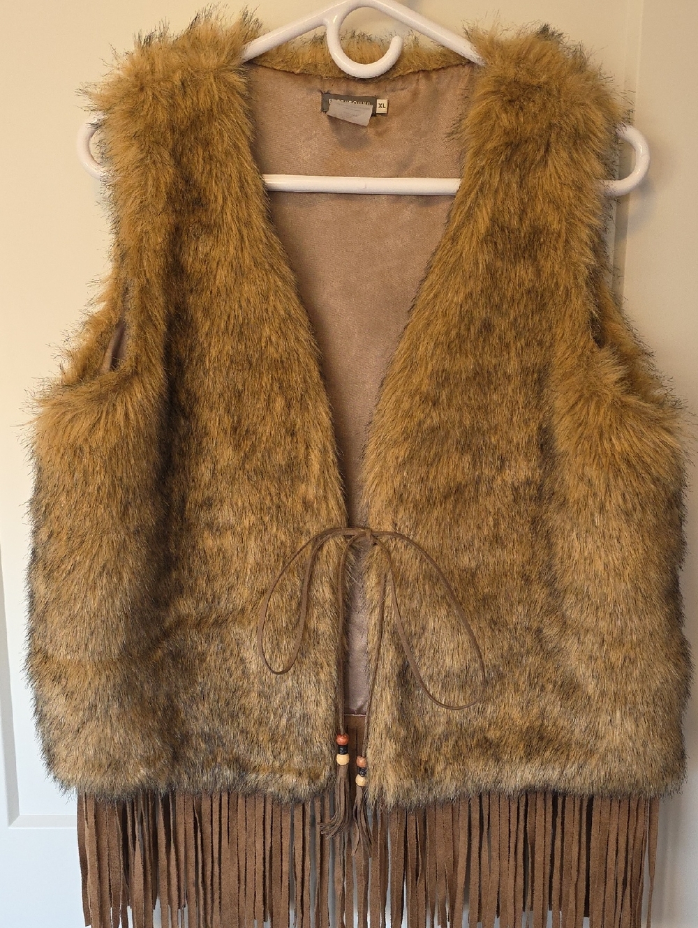 EARTHBOUND Faux Fur Fringe Vest in Brown and Tan
